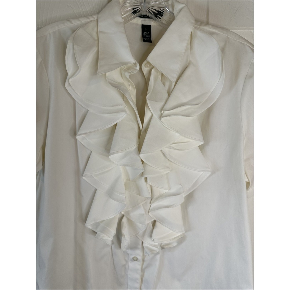 Lauren Ralph Lauren Vintage Ruffle White Shirt Preppy Classic Large - Picture 4 of 8